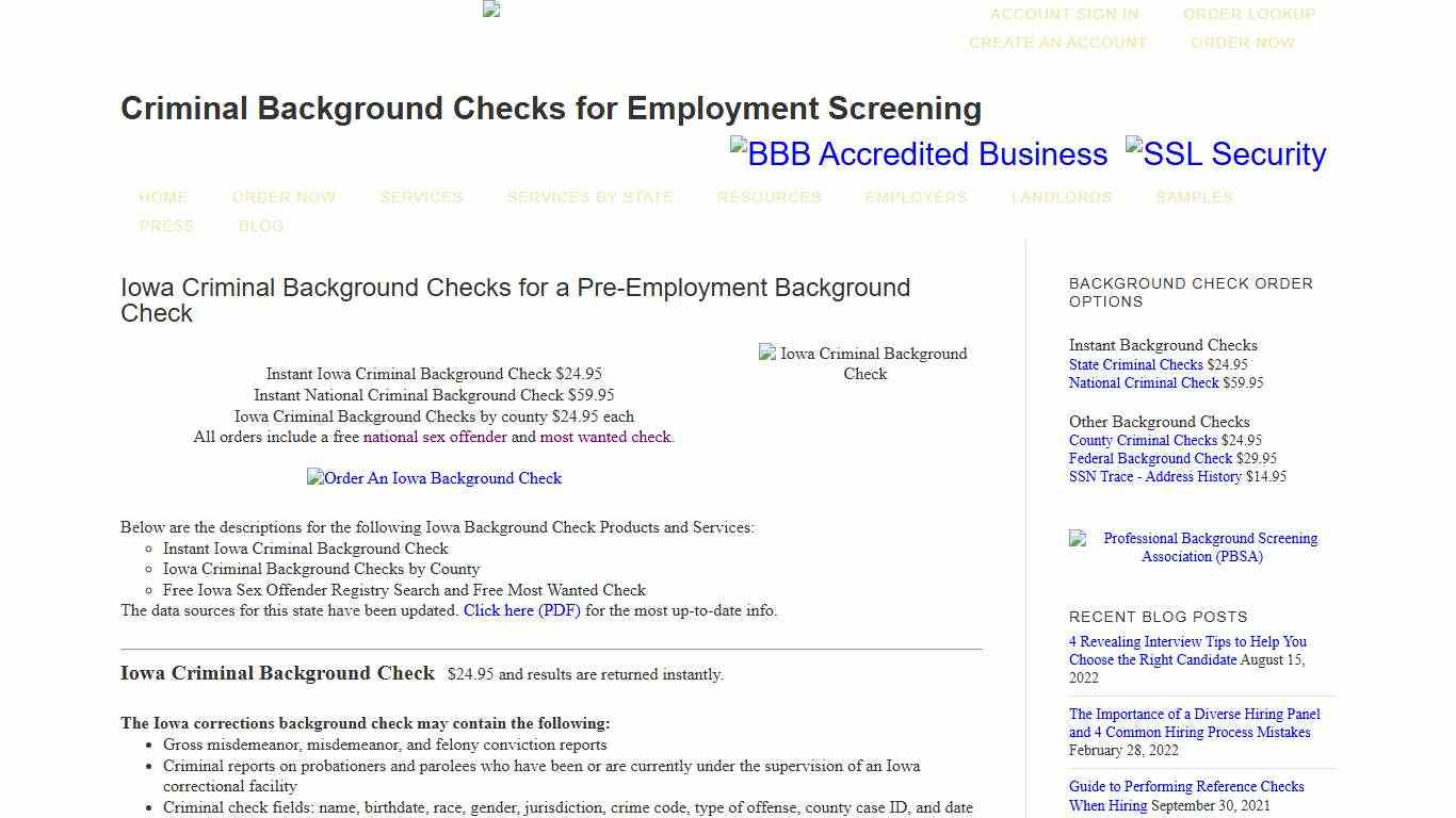 Iowa Criminal Background Checks for Pre-Employment